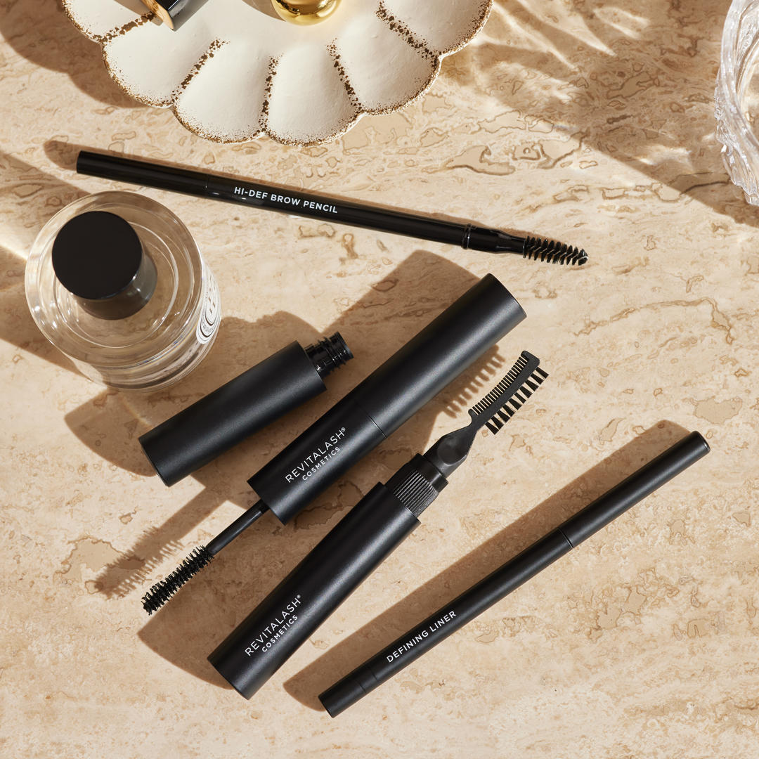 Image of RevitaLash Cosmetics lash & brow color cosmetics including Hi-Def Brow Pencil, Hi-Def Brow Gel, Double-Ended Volume Set and Defining Liner Eyeliner